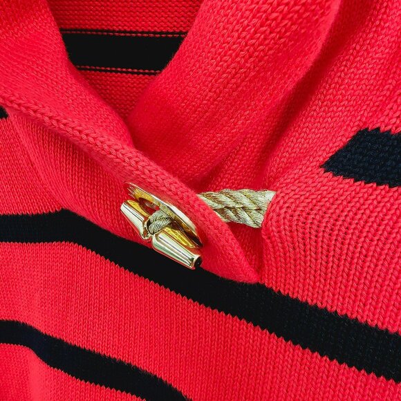 Ralph Lauren LRL Sweater S Red Black Stripe Metallic Gold Toggle Closure Cotton - Picture 6 of 11